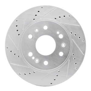 Cadillac XTS Brake Rotor (1) - Front Left - R1 Concepts - Drilled & Slotted - Silver - `05-`20